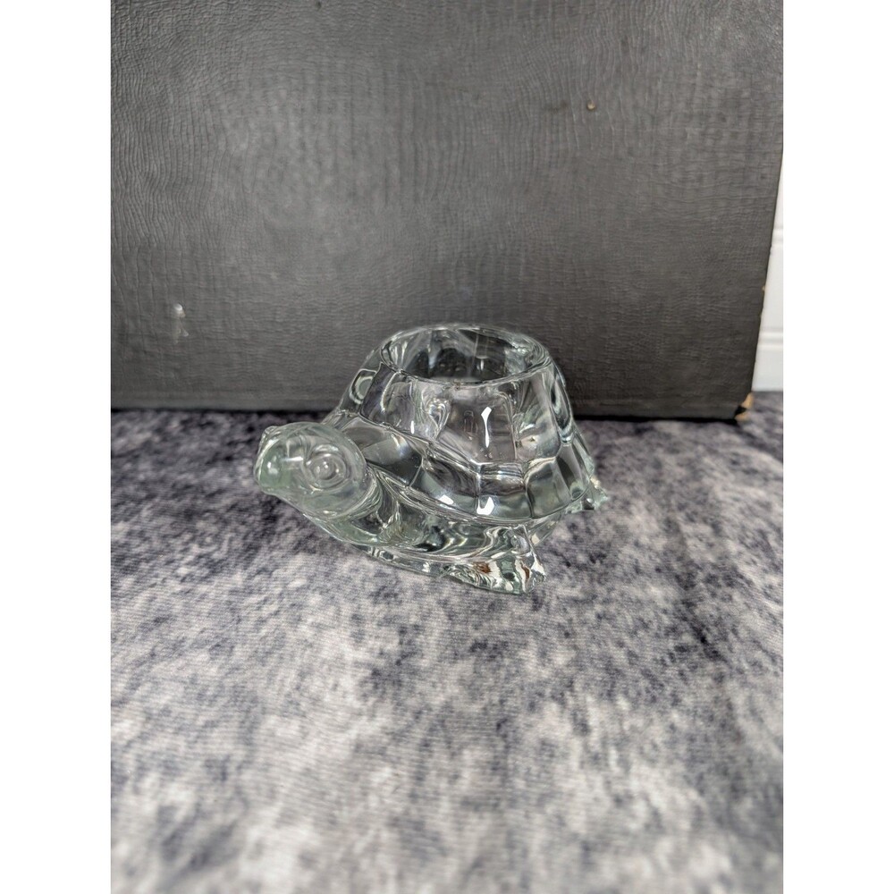 5⅝" Vintage Indiana Glass Turtle Crystal Clear Candle Votive Holder Animal Decor